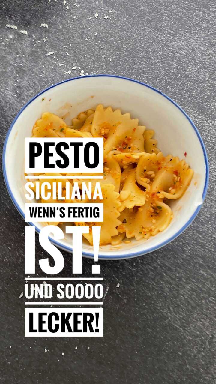 Pesto Siciliana mit Pasta - angerichtet